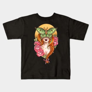 Luna Moth Neo traditional lady Kids T-Shirt